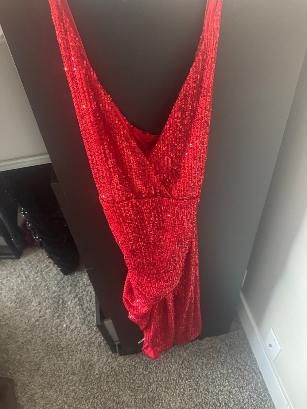 Fashion Nova Red Sequin Maxi Dress with cross back